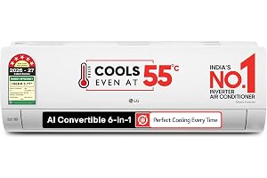 LG 1.5 Ton 5 Star,100% Copper Tubes, Inverter Split AC (AI Convertible 6in1, Energy Saving & Faster Cooling at 55℃, 4 Way Swing, Allergen Protection, AS-Q19YNZE2, White)
