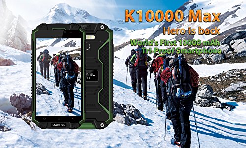 OUKITEL K10000MAX 4G Smartphone 5.5 '' 10000mAh batteria 1.3GHZ 3GB RAM + 32GB ROM, macchina fotografica di 8MP + 16MP di Android 7.0 Impermeabile, antipolvere, shockproof per gli appassionati estern