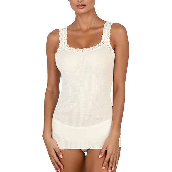 Canotta Spalla Stretta Donna In Filo Di Scozia Con Macramè E Forma Seno Vajolet 5067