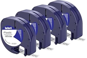 Kamo Lot de 4 rubans kamo (12 mm x 4 m) compatibles Dymo LetraTag 91201 91221 Blanc/rouge/jaune/bleu, pour étiqueteuse LT-100H, LT-100H Plus, LT-100T, LT-100T Plus, XM, XR, 2000, QX50, 200B