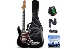 RIDE GB California County Electric Guitar Full Size 39" solid body with 2 single coil and 1 double humbucker. 5 way selector. Red Pearloid pick guard. Pearloid block fret marker. (BLACK)