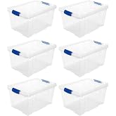 AC - Pack of 6 Transparent Plastic Sorting Boxes No.1 Storage Container for Books, Clothes, Blankets. Capacity 16 Litres. Dim