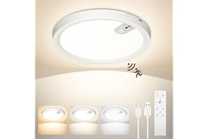 ONEWEST Rechargeable Motion Sensor Ceiling Light with Remote, Cordless 7000mAh Battery Operated Sensor Light Indoor, 3 Colors & 30s/60s/120s Induction Timing for Garage, Shed, Loft, Bedroom, Hallway