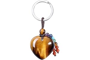 JSDDE Porte-clés en Cristal Pierre de Coeur 7 chakras Pierre Precieuse Pendentif Frange Fantaisie Bijoux