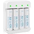 4 Pack Rechargeable 1.5V Lithium AA Batteries with Charger (4-Bay Independent Slot), Long Lasting Double A Size Battery 3600mWh for Blink Camera