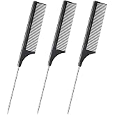 DAZISEN 3 Pieces Hair Comb - Anti-Static Tail Combs Fine Tooth Combs Salon Barber Hairdressing Comb with Stainless Steel Hand