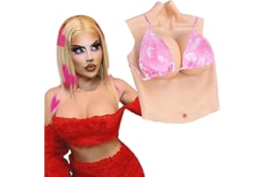 SUAFAXNG Silicone Breastplate Half Body Silicone Breast B-H Cup Fake Breast Forms for Drag Queen Crossdressers Transgender