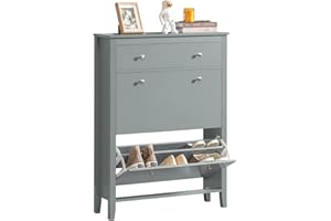 ‎SOBUY SoBuy FSR89-HG Schuhkipper Schuhschrank mit 2 Klappen Schuhregal mit Schublade Schuhkommode Schuhablage Grau BHT ca.: 80x108x25cm