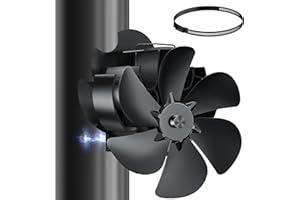 Miaton Ofenventilator Kaminventilator Magnetisch | 6 Klingen Kaminventilator Ofenrohr Ventilator | Ofenventilator Ohne Strom | Kamin Ventilator inkl. Magnetisches Thermometer | Zubehör für Kamine
