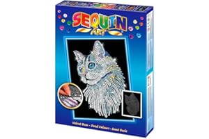 SEQUIN ART MAMMUT 8041711 – sekin Art obraz z cekinami biały kot, obraz wtykowy, zestaw do majsterkowania z ramą ze styropianu, aksamitny szablon obrazów, cekiny, szpilki, instrukcja, dla dzieci od 8 lat