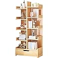 DOOKOO 10 Tier Tree Bookshelf, 10 Shelf Bookcase, Free Standing Tree Bookcase, Display Floor Standing Shelf for Books, Book Shelf Organizer, Rustic Oak coloured