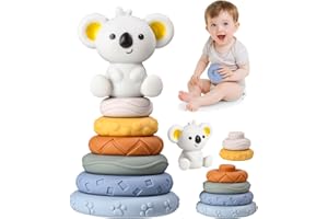 TIDEVAN 7 Jouets empilables avec Anneaux,Jouet Empilable Bébé Jouets Bebe Empilables Cercle de Nidification avec Koala Jouets Montessori Bébés Dentition à Presser Cadeaux pour Bébés 6 12 18 Mois
