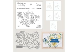 ‎ARUIEYS 2024 Neue Deutsch Stempel Set Und Metall Schneiden Sterben,Silikon Klar Stempel Für DIY Geburtstage Scrapbooking Kunst Handwerk Supplies Stamping (T6953-stempel und Stanzformen Set)