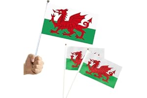 AMOSFUN 20pcs Wales Hand Waving Flags Welsh National Country Flag Mini Polyester Office Desk Little Table Flags Welsh Dragon Flags 14x21cm