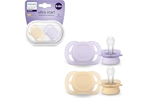 Philips Avent Ultra Start, smoczki ortodontyczne przeznaczone dla noworodków w wieku od 0 do 2 miesięcy, silikonowy symetryczny smoczek, bez BPA, ze sterylizatorem/etui, 2 sztuki, model SCF075/01