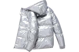RUMAOZIA Daunenjacke Herren Glänzend Bubble Jacket Kapuzenjacke Einfarbig Stehkragen Thermojacke Warm Gepolstert Wanderjacke Zipper Jacke Mode Golden Silber Glänzender Steppjacke Winterjacke