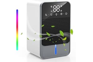 ACESHOP Deumidificatore Casa, 1500ml Deumidificatore Portatile con Spegnimento/Sbrinamento Automatico Timer 2 Velocità Silenzioso Mini Elettrico Deumidificatore con 7 Luci Colorate per Camera da letto Muffa
