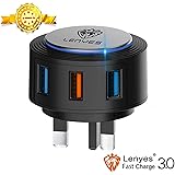 Lenyes Fast USB Plug Charger,28W Multi USB charge 3 Port Quick Charging 3.0 plug Mains Adapter UK Compatible with Samsung S10/S9/S8/S7/S6,i Phone 11/XS/XR/6/7/8,Huawei P20/P10,Kindle,Xiaomi ect