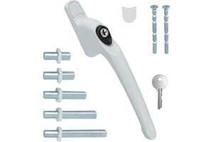 FixRello Universal Inline uPVC Window Handle – Lockable, Ambidextrous, Multi-Spindle – White with Black Button (1 Pack)