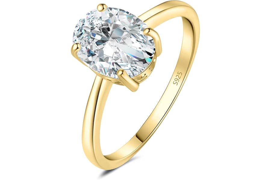 JewelryPalace Oval Shape 1ct 2ct Cubic Zirconia Solitaire Engagement Rings for Women, Classic 925 Sterling Silver Promise Ring for Her, Simulated Diamond Anniversary Wedding Ring VVS D-F