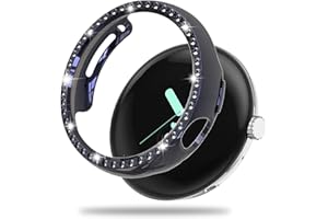 Miimall Etui kompatybilne z Google Pixel Watch 2/1, brokatowe kryształki stras, ochrona krawędzi, damskie etui ochronne, odporne na zarysowania, etui ochronne z poliwęglanu (PC), niebieskie