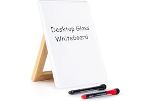 ARCOBIS Glas Desktop Whiteboard mit drehbarem Massivholzständer, 24 x 17,5 cm kleines Glas-Trockenlöschbrett mit 2 Markern, Schreibtisch-Whiteboard-Aufsteller, Glas-Notizblock für Büro, Zuhause (Weiß)