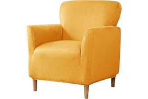 BXFUL Samt Sesselbezug Stretch Sesselüberwurf überzug für Sessel Mit Elastischem Boden Sofa Überwürfe für Sessel Clubsessel Stuhl Sesselhusse für Hunde Katzen (Gold)