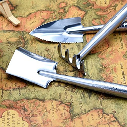 bluesnail 3 Pack Mini Garden, kleine Schaufel Rechen Spaten Metall Garten Werkzeug für Pflanzen Getopfte Blumen - 6