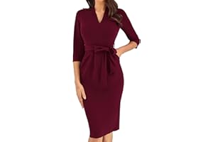 GRACE KARIN Women's Cocktail Dress 3/4 Sleeve Elegant Wedding Guest Bodycon Belted Dresses with Pockets