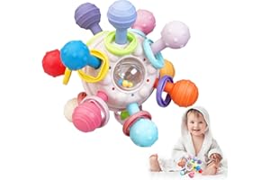 Joozmui Jouet eveil bebe 3 6 9 12 mois, Jouet bebe 1 an jeux montessori bebe eveil 0-6 mois Jouets d'activité et de développement jeux bebe 1 an cadeau bebe jouet dentition bébé (Rose clair)