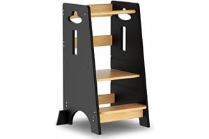 COSYLAND Lärande torn för barn - lärande torn i trä för spädbarn från 1 till 6 år - justerbar höjd i 3 nivåer - 80 cm - klassisk och naturlig