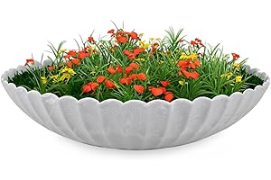 MATCHES21 HOME & HOBBY matches21 Grey Ribbed Outdoor Plant Bowl - 35 cm Round Flower Bowl for Garden, Balcony or Cemetery