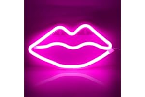 BringLuck2U Lips Shaped Neon Signs Led Romantic Art Decorative Neon Lights Wall Decor Studio Party Kids Room Living Room Wedding Party Decoration Pink
