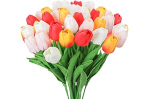 Tifuly 24 pezzi di tulipani artificiali in lattice, realistici bouquet di fiori finti di tulipani per la casa, matrimonio, festa, decorazione dell'ufficio, composizioni floreali (Mix Red)