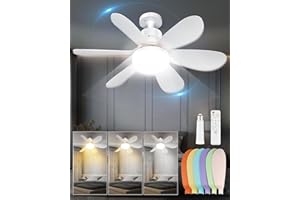 FANSEXPERT Socket Ceiling Fans with Lights and Remote, Dimmable LED Socket Fan Light, 3 Colors 3000K-6500K, 1700 Lumen, E26/27 Light Bulb Screw in Ceiling Fan for Bedroom, Kitchen, Living Room, Garage