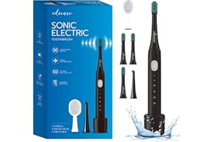 Edicare, Cepillo de Dientes Eléctrico, Sonico, 5 Cabezales, Cargador USB, IPX7 Impermeable, 5 Modos Cepillado, Limpiador de Sarro Dental, para Limpieza Bucal (Cepillo)