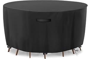 GARPROVM Outdoor Table Covers Waterproof, Round Garden Table Cover 600D Oxford Fabric Round Patio Table Cover with Handle Buckle Drawstring Garden Table Cover Round Windproof (Ø146x71cm, Black)