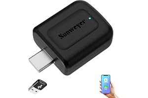 Sunweyer Bezprzewodowy Adapter CarPlay i Android Auto | Port USB-C | Konwerter z przewodowego na bezprzewodowy | Automatyczne ponowne łączenie (Niezgodny z BMW)