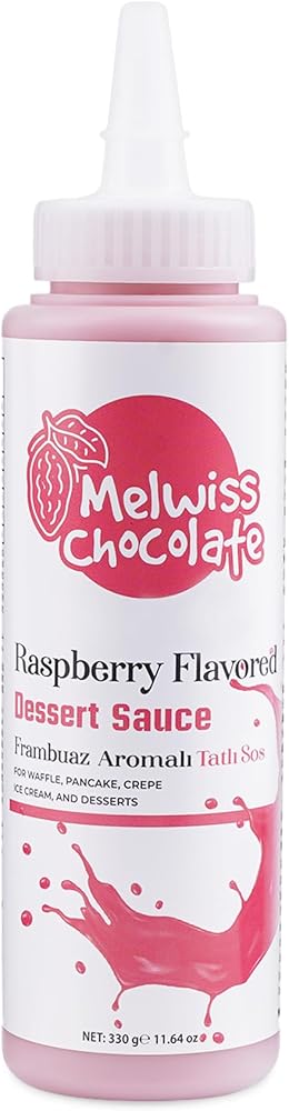 Melwiss Chocolate Frambuaz Aromalı Tatlı Sos 330 g – Akışkan kıvamlı Waffle, Pankek, Krep, Dondurma, Kahve ve Tatlılar için Pratik Sıkılabilir Sos