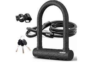 ALSHAAY Heavy Duty Bike U Lock - Super Strong 12 Ton Shear, 20mm U Shape Lock Anti-Theft Silicone Covered Keyhole with Sliding Cover 4ft Steel Cable with Mounting Bracket and 3 Keys (S)