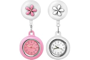 Vakler 2PCS Nurse Watch Brooch, Silicone Retractable Nurse Watch Digital Luminous Clip-on Hanging Doctor Fob Timepiece with Cute Flower Pattern for Doctor Paramedic Outdoor Workers