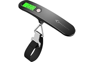 MYCARBON Wagi do walizek Elektroniczna cyfrowa waga podróżna 50 kg, funkcja tary, wyświetlacz LCD, waga waga, walizka, przenośna