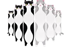 Aragallant Cuscino Gatto Lungo, Peluche Cuscino Lungo, Cuscino Peluche Gatto Morbido adatto ai bambini a partire dai 3 anni, Regali di Natale e compleanno per bambini (Nero, 70CM)