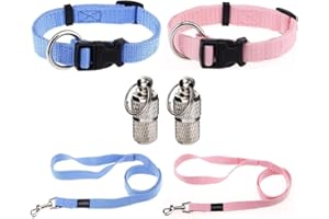 AMATHINGS Zestaw obroży dla szczeniaków w kolorze niebieskim i różowym – obroża dla szczeniaków ze smyczą – regulowany rozmiar obroża dla szczeniaków idealna do treningu smyczy – zestaw dla szczeniaków