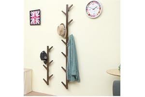 WEII Wieszak na ubrania z litego drewna, dekoracja do salonu, sypialni, wieszak na ręczniki, brązowy, 98 x 22 x 7 cm