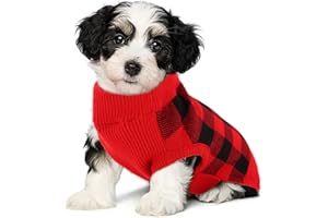 Katzinst Dog Jumper, Dog Christmas Jumper with Classic Plaid, Knitted Dog Fleece Jumper with Leash Hole, Puppy Sweater Dog Jumpers Medium Size for Bichon Frise French Bulldog Clothes, Black XS