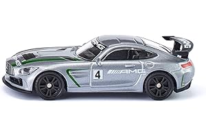 siku 1529, Mercedes-AMG GT4 Sportwagen, Metall/Kunststoff, Silber, Großer Heckflügel, Spielzeugauto für Kinder
