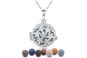 EUDORA Harmony Ball Collier Aromathérapie Huiles Essentielles Diffuseur Pendentif Parfum pour Femmes Filles Bijoux Beau Cadeau, 7 PCS Perles De Pierre De Lave, 61cm