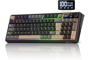 RK ROYAL KLUDGE M100 Clavier Mécanique Sans Fil AZERTY avec Écran et Boutons Clavier Gamer 96% avec Pavé Numérique BT/2.4G/USB-C RGB 8000mAh Gasket Structure Touches PBT Hot-Swap Creamy Switches, Noir