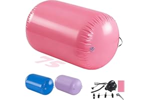 TRIOBLADE Air Roller Inflatable Tumbling Gymnastics Barrel 60/75/90cm Tumbling Mat Air Tumble Track Mat Backbend Trainer with Electric Air Pump for Training/Yoga/Backflip/Home Use